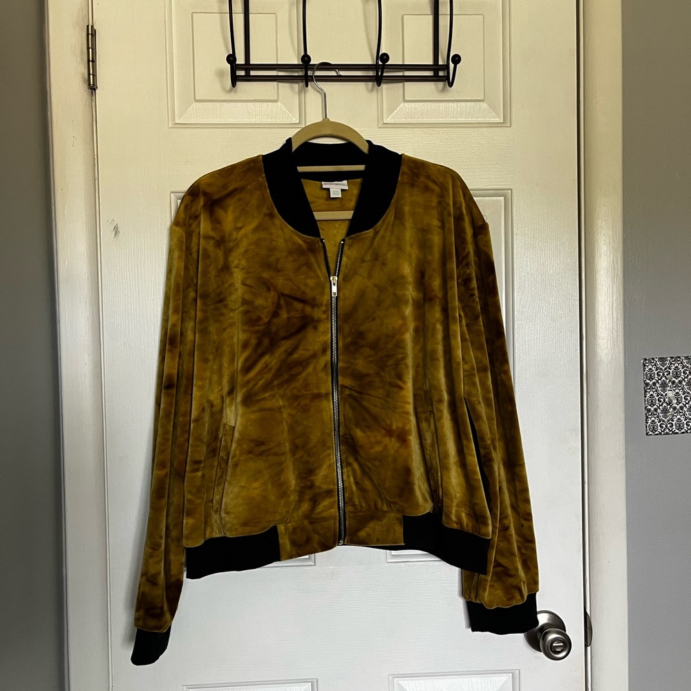 LuLaRoe Green/Yellowish Velvet Bomber Jacket